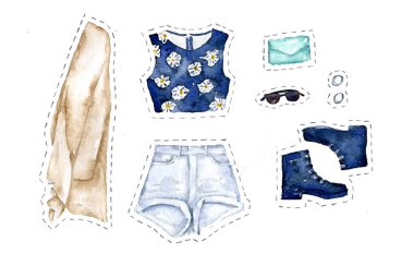 Yaz sokak stil elbise beyaz bir arka plan üzerinde kümesi