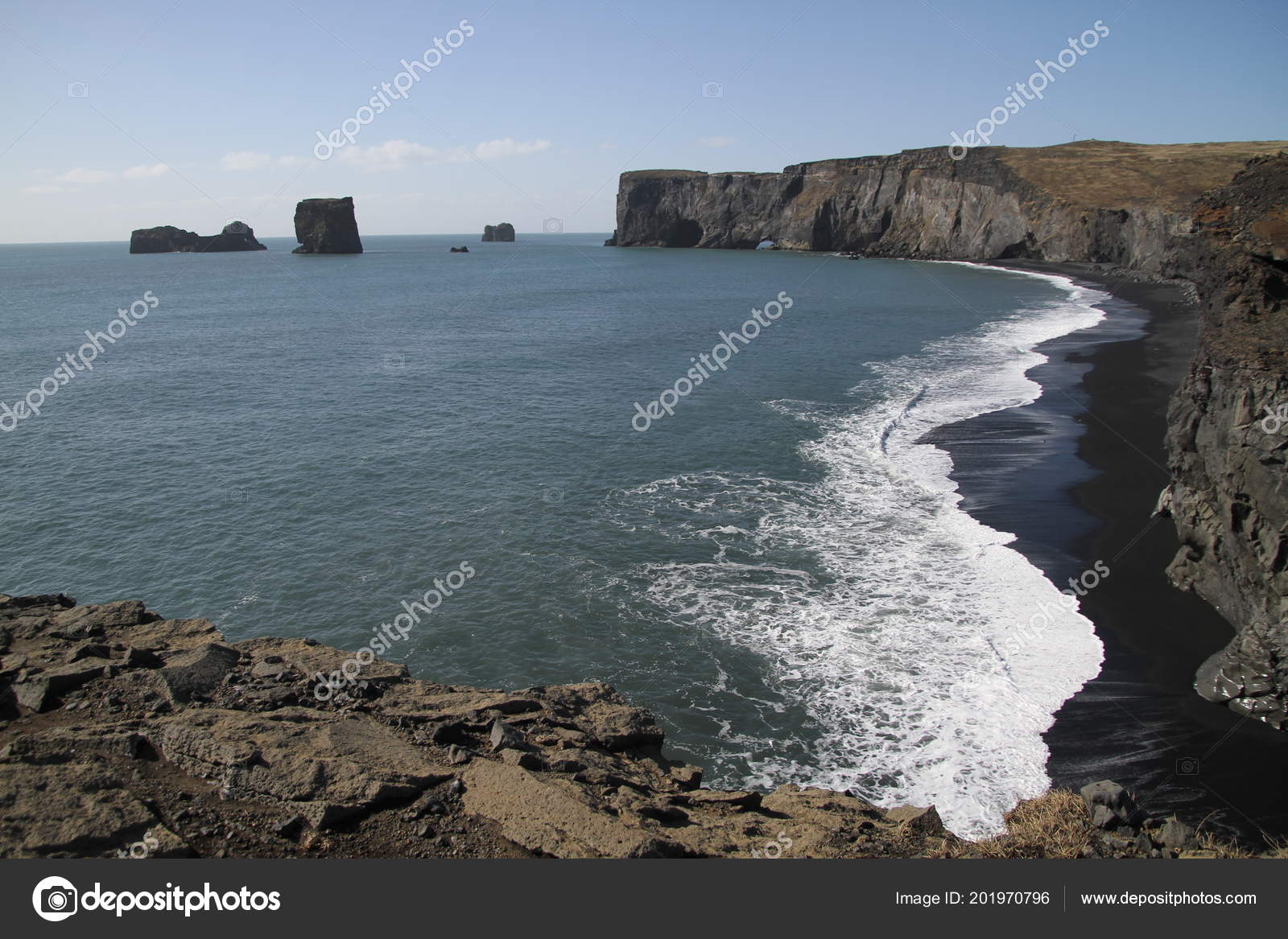 Plage Sable Noir Islande Dyrhlaey Reynisfjara Beach Rochers