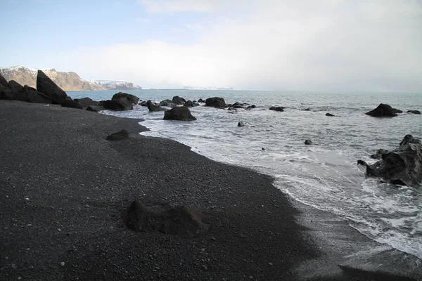 Playa Arena Negra Islandia Playa Reynisfjara Cerca Vik Rocas Basalto —  Fotos de Stock