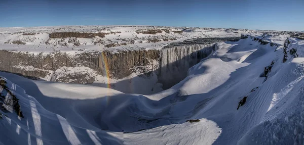 冰岛东北部 Vatnajkull 国家公园的 Dettifoss Detifoss 欧洲最强大的瀑布之一 冬季景观 — 图库照片