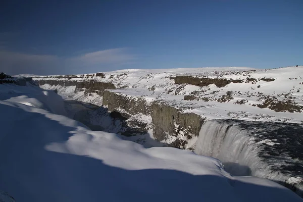 冰岛东北部 Vatnajkull 国家公园的 Dettifoss Detifoss 欧洲最强大的瀑布之一 冬季景观 — 图库照片