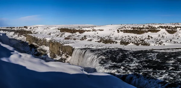 冰岛东北部 Vatnajkull 国家公园的 Dettifoss Detifoss 欧洲最强大的瀑布之一 冬季景观 — 图库照片