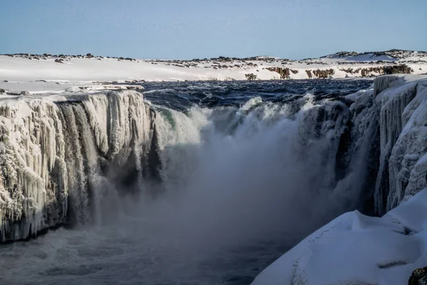 冰岛东北部 Vatnajkull 国家公园的 Dettifoss Detifoss 欧洲最强大的瀑布之一 冬季景观 — 图库照片