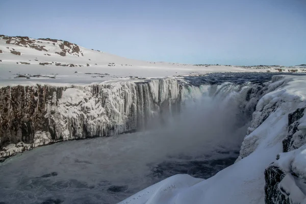 冰岛东北部 Vatnajkull 国家公园的 Dettifoss Detifoss 欧洲最强大的瀑布之一 冬季景观 — 图库照片