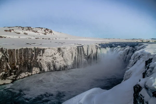 冰岛东北部 Vatnajkull 国家公园的 Dettifoss Detifoss 欧洲最强大的瀑布之一 冬季景观 — 图库照片