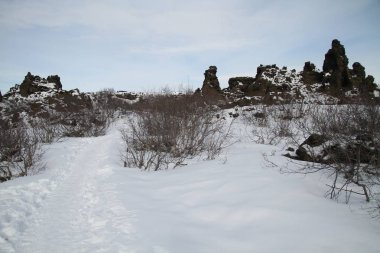 Dimmuborgir, Myvatn, İzlanda doğusunda alışılmadık şekilli lav alanlarının geniş bir alanda. Myvatn alanı - İzlanda. Dimmuborgir alan çeşitli volkanik mağaralar ve kaya oluşumları, antik bir daraltılmış Kalesi anımsatan oluşur. 