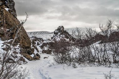 Dimmuborgir, Myvatn, İzlanda doğusunda alışılmadık şekilli lav alanlarının geniş bir alanda. Myvatn alanı - İzlanda. Dimmuborgir alan çeşitli volkanik mağaralar ve kaya oluşumları, antik bir daraltılmış Kalesi anımsatan oluşur. 