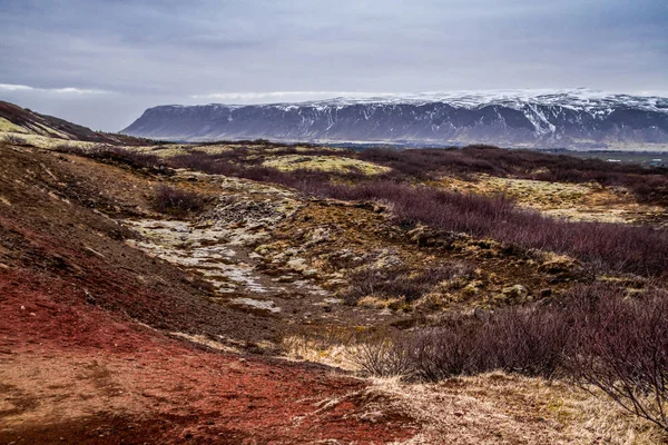 Reklan Vulkankrater Och Dess Blå Damm Golden Circle Island Vinter — Stockfoto