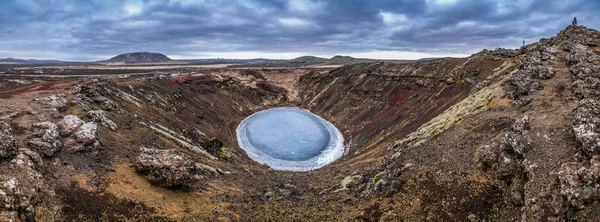 Kerid Volcanic Crater Its Blue Pond Golden Circle Iceland Winter — Stock Photo, Image