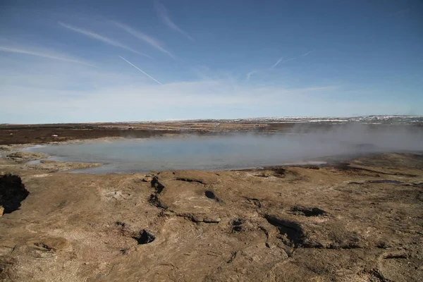 Zlanda Daki Geysir Destrict Haukadalur Jeotermal Alanı Patlayan Strokkur Şofben — Stok fotoğraf