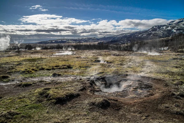 Geysir Destricto Islandia Strokkur Geyser Erupción Zona Geotérmica Haukadalur Parte — Foto de Stock