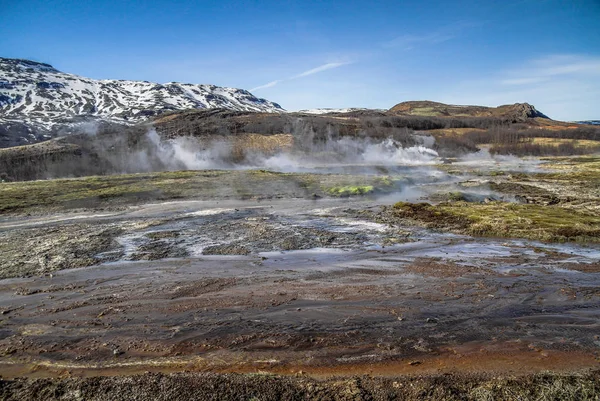 Geysir Destrict Island Den Strokkur Gejser Utbrott Haukadalur Geotermiska Området — Stockfoto