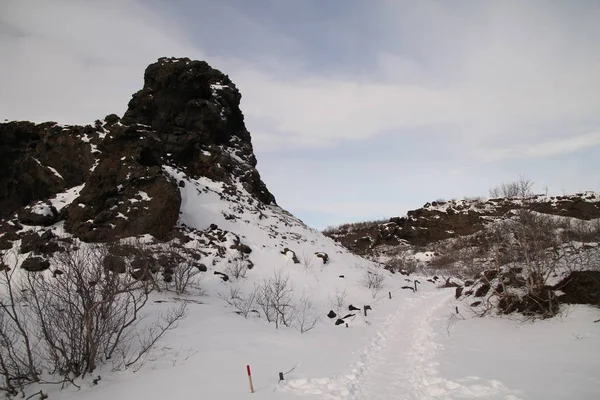 Dimmuborgir 아이슬란드 비정상적 모양의 용암의 아이슬란드입니다 Dimmuborgir 동굴과 성채의 연상의 — 스톡 사진