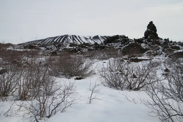 Dimmuborgir 아이슬란드 비정상적 모양의 용암의 아이슬란드입니다 Dimmuborgir 동굴과 성채의 연상의 — 스톡 사진