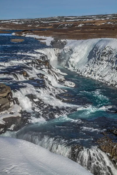 Gullfoss Waterval Bekijken Winter Lanscape Foto Het Winterseizoen Gullfoss Een — Stockfoto