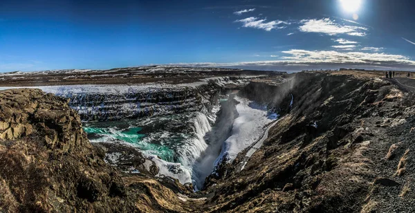 Blick Auf Den Gullfoss Wasserfall Und Winterlandschaft Der Wintersaison Der — Stockfoto