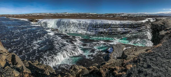 Gullfoss Wodospad Zima Widokiem Lanscape Obraz Sezonie Zimowym Gullfoss Jest — Zdjęcie stockowe
