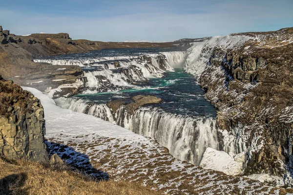 Gullfoss Wodospad Zima Widokiem Lanscape Obraz Sezonie Zimowym Gullfoss Jest — Zdjęcie stockowe