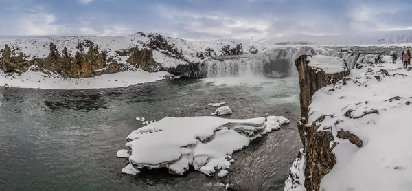 Godafoss Jeden Nejznámějších Vodopádů Islandu Godafoss Pokryta Sněhem Ledem Godafoss — Stock fotografie