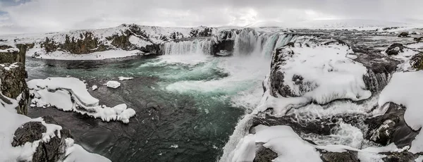 Годафосс Один Самых Известных Водопадов Исландии Годафосс Покрыт Снегом Льдом — стоковое фото