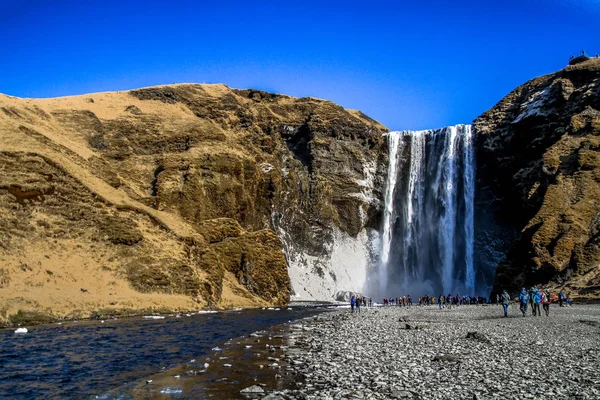 Skogafoss Водоспад Ісландії Знамениті Визначні Пам Ятки Пам Ятки Туристів — стокове фото