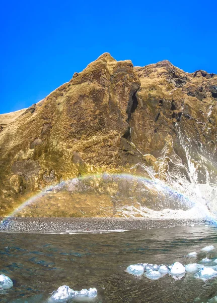 Skogafoss Wasserfall Island Berühmte Touristenattraktionen Und Sehenswürdigkeiten Ziel Der Isländischen — Stockfoto