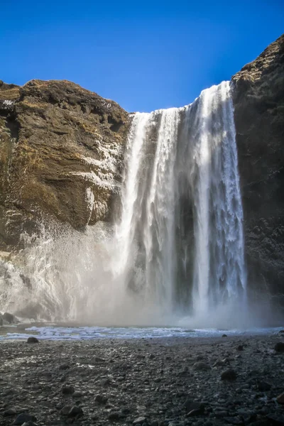 Skogafoss Wasserfall Island Berühmte Touristenattraktionen Und Sehenswürdigkeiten Ziel Der Isländischen — Stockfoto
