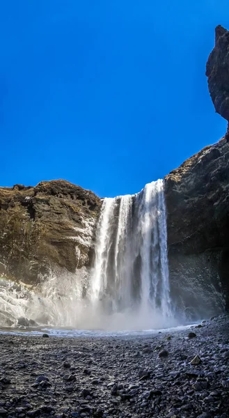 Skogafoss Wasserfall Island Berühmte Touristenattraktionen Und Sehenswürdigkeiten Ziel Der Isländischen — Stockfoto