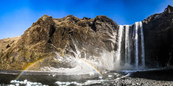 Skogafoss Waterfall Iceland Famous Tourist Attractions Landmarks Destination Icelandic Nature — Stock Photo, Image