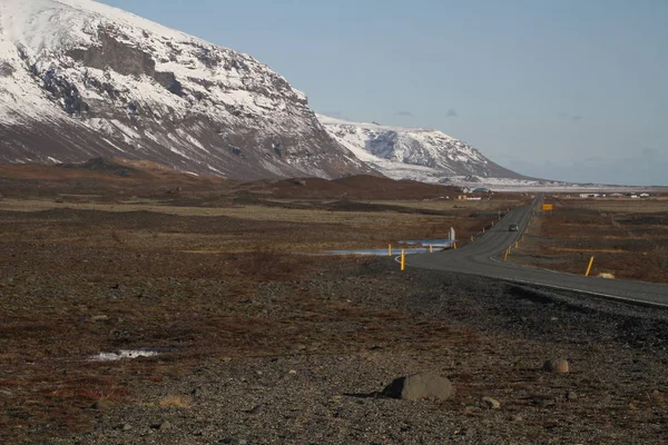 Straße Island Landschaft Und Straße Winter Roadtrip Auf Dem Land — Stockfoto