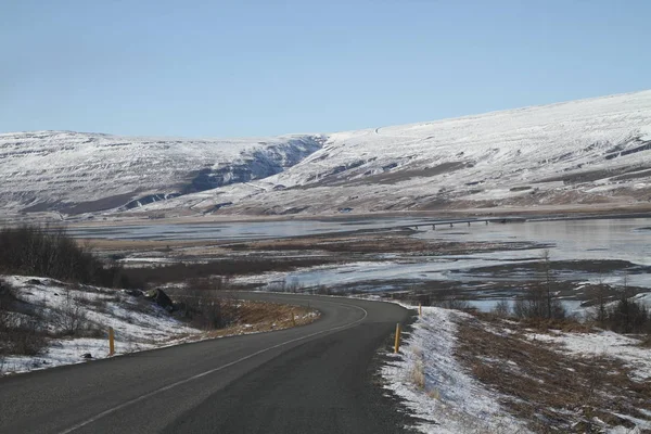 Strada Islanda Paesaggio Strada Inverno Viaggio Auto Sul Paese Islanda — Foto Stock