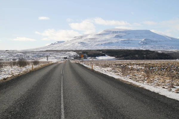 Road in Iceland. Landscape and road in winter, road trip on the country at Iceland. Beautifull nature of Iceland. Epic and majestic landsacapes. Route Number One (Ring Road).