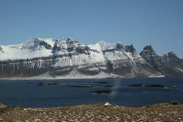 Epikus Mountains Izland Izlandi Csodálatos Természet Sziklás Föld Magas Hegyek — Stock Fotó