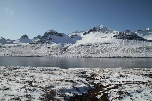 Epikus Mountains Izland Izlandi Csodálatos Természet Sziklás Föld Magas Hegyek — Stock Fotó