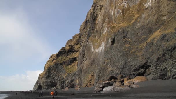 Czarnego Piasku Plaży Islandii Pobliżu Vik Dyrholaey Reynisfjara Plaży Skały — Wideo stockowe