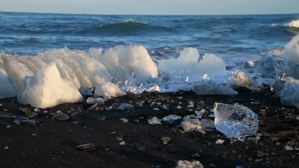 Алмазный Пляж Jokulsarlon Алмазный Пляж Юго Востоке Исландии — стоковое видео