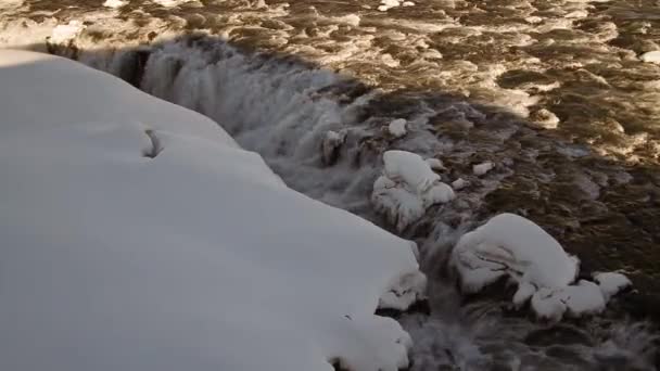 冰岛东北部 Vatnajokull 国家公园的 Dettifoss Detifoss 欧洲最强大的瀑布之一 冬季景观 — 图库视频影像