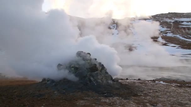 Geotermiska Området Vid Hverir Norra Island Nära Sjön Myvatn Och — Stockvideo