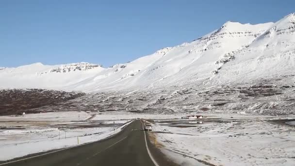 Camino Islandia Paisaje Carretera Invierno Viaje Por Carretera País Islandia — Vídeos de Stock