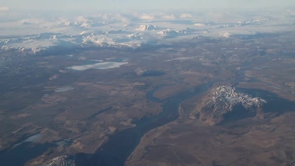 Flugzeuglandung Luftaufnahme Von Island Luftaufnahme Erstaunlicher Islandschaften Gletschermuster Berge Flüsse — Stockvideo