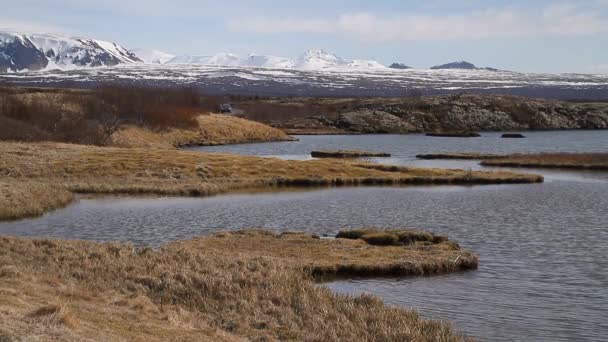 アイスランドのシンクヴェトリル国立公園 Ingvellir やアイスランド シンクヴェトリル国立公園は 歴史的 文化的 そして地質学的意義のサイト 北アメリカとユーラシア大陸プレートの間 Silfra — ストック動画