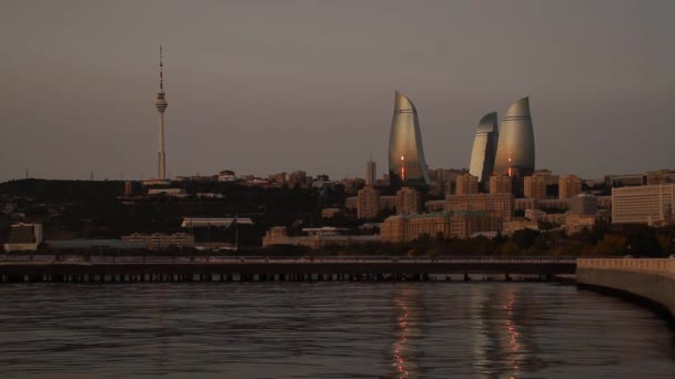 View Baku Historical Azerbaijan Capital Early Morning Sun Rising Dawn — Stock Video
