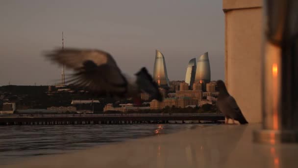 Weergave Van Bakoe Historische Hoofdstad Van Azerbeidzjan Vroeg Ochtend Zon — Stockvideo