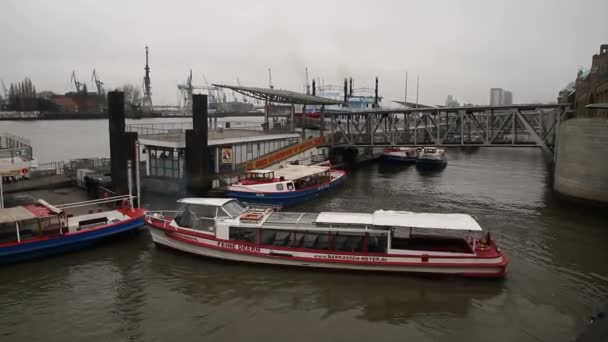 Blick Auf Hamburg Alte Historische Deutsche Stadt Frachtschiffe Auf Der — Stockvideo