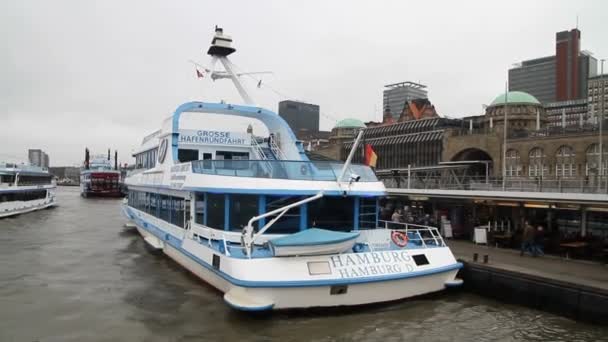 Weergave Van Hamburg Oude Historische Duitse Stad Vrachtschepen Elbe Oude — Stockvideo