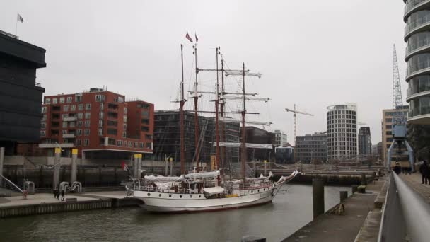 Hamburg Eski Tarihi Alman Şehir Görünümünü Elbe Eski Dock Binalarda — Stok video