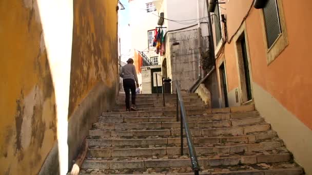 Lissabon Gamla Vackra Europeiska Stad Huvudstad Portugal Historiska Gator Byggnader — Stockvideo