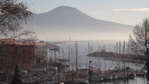 Napoli Λιμάνι Στη Θάλασσα Και Vesuvio Προβολή Napolitano Θέα Στη — Αρχείο Βίντεο