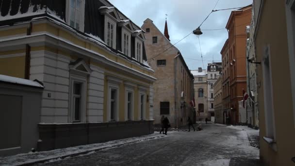 Historiska Centrum Riga Lettlands Huvudstad Riga Juletid Europeiska Staden Vintern — Stockvideo