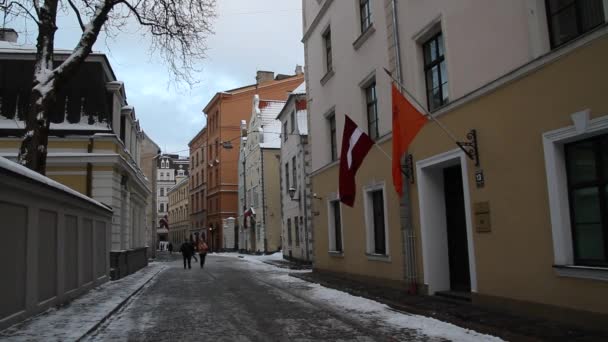 Historiska Centrum Riga Lettlands Huvudstad Riga Juletid Europeiska Staden Vintern — Stockvideo